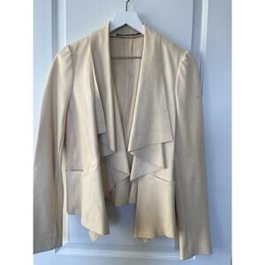 ERICA DAVIES Drape Front Waterfall Leather Jacket in Ivory/Cream Sz S Sample